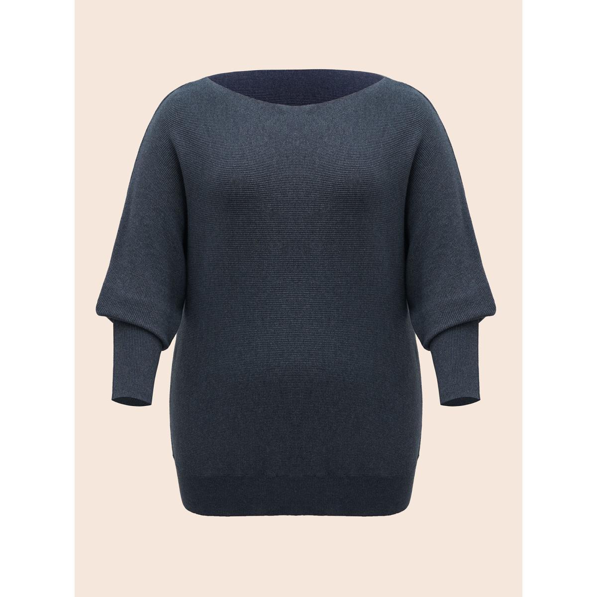 Plus Size Supersoft Dolman Sleeve Pullover Indigo Women Casual Loose Long Sleeve Boat Neck Everyday Pullovers BloomChic 10/M Product Image