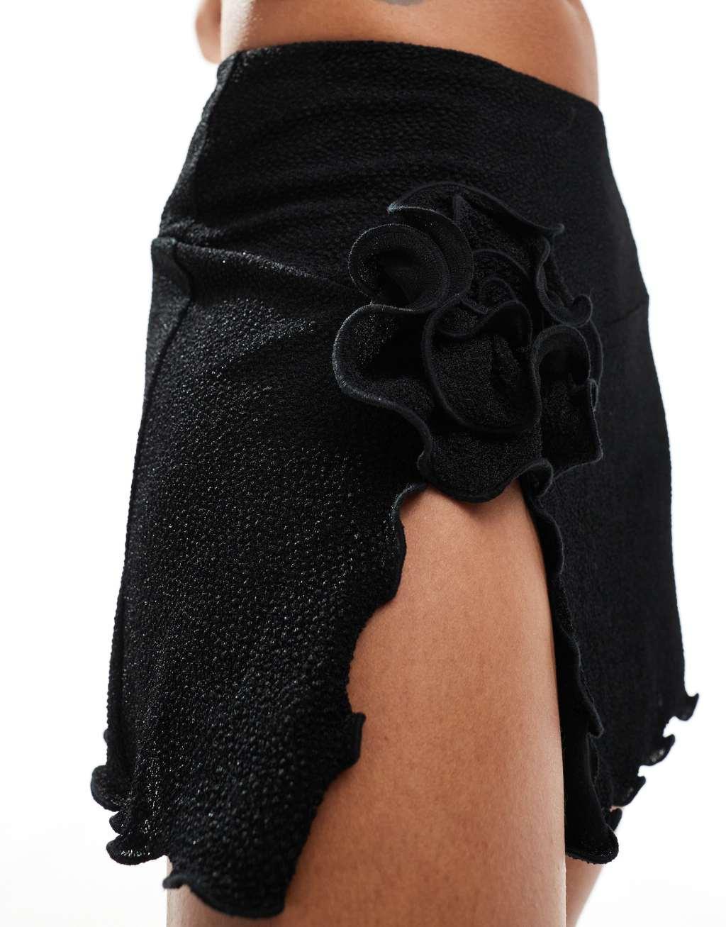 Bailey Rose flower mini skirt in black Product Image