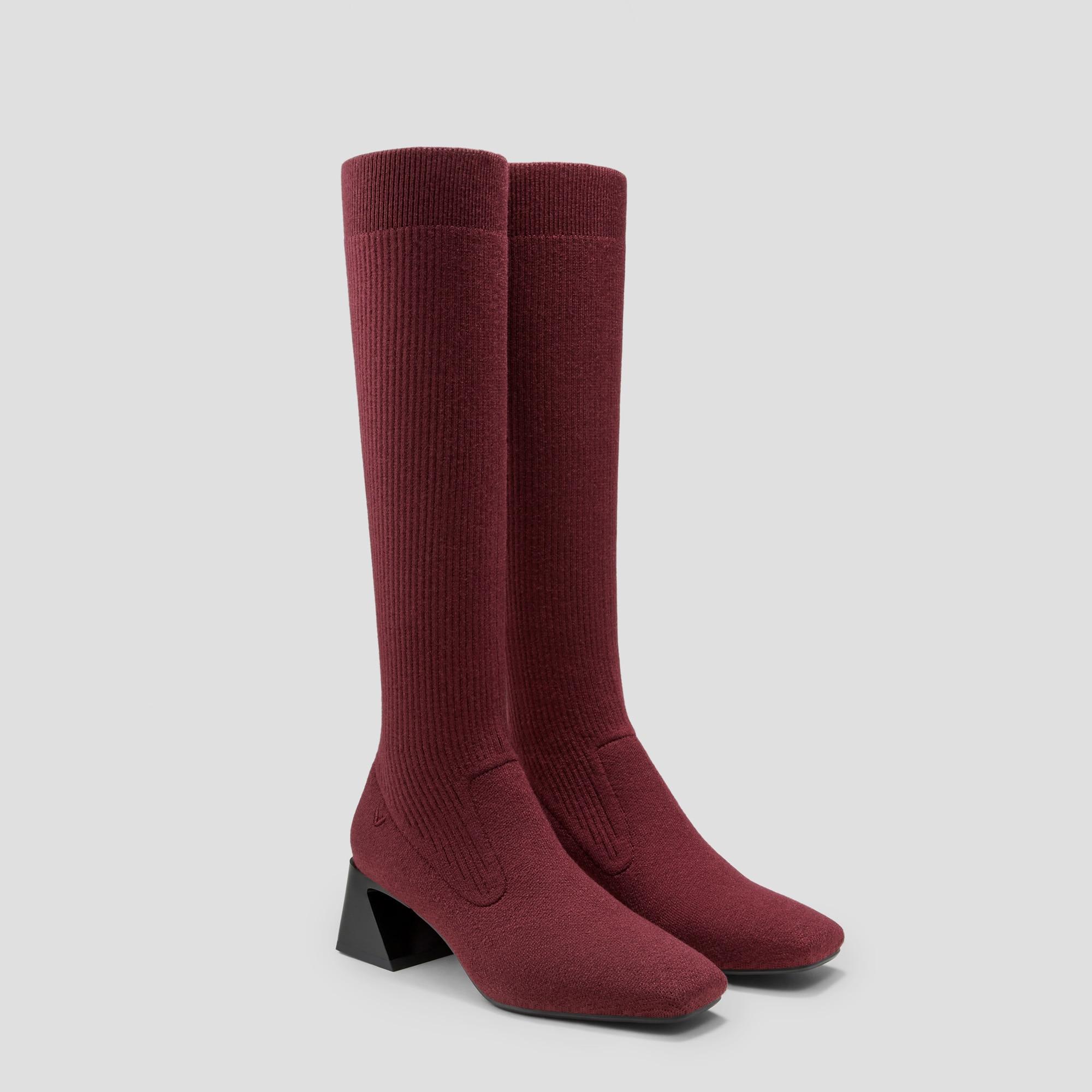 Square-Toe Water-Repellent Wool Knee High Boots (Rebecca Pro） Product Image