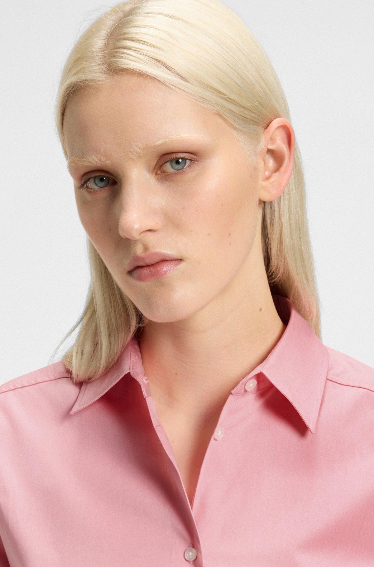 HUGO - Oversize-fit blouse in cotton canvas with embroidered logo - Pink Product Image