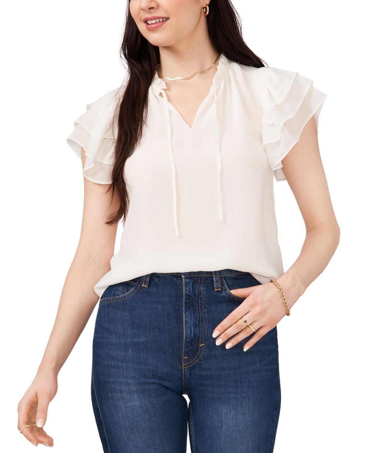 1.state Flutter Sleeve Tie Neck Blouse Product Image