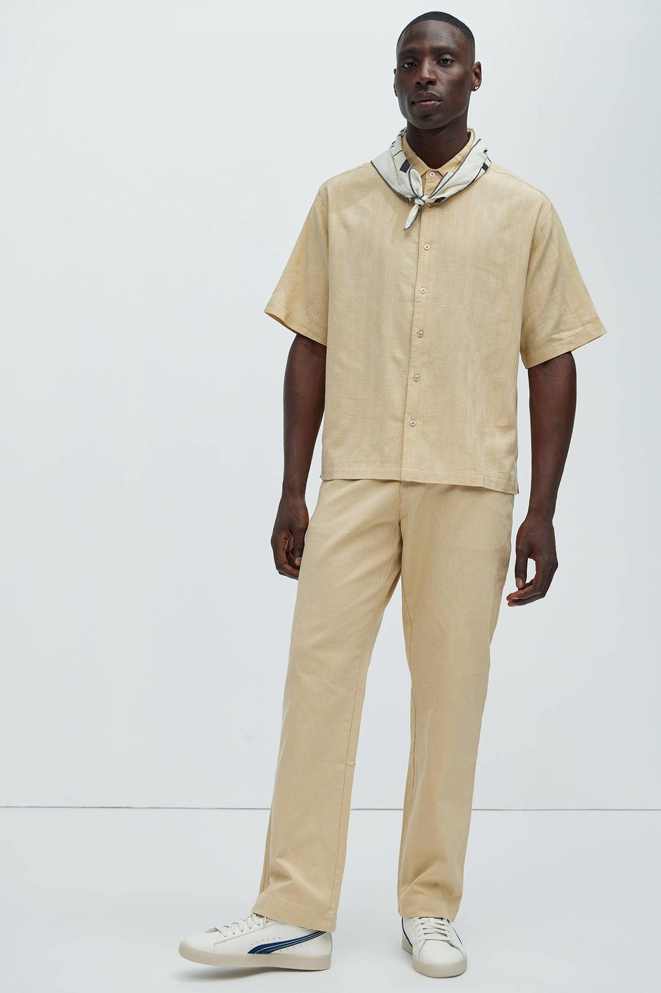 Berry Herringbone Straight Pants - Khaki Product Image