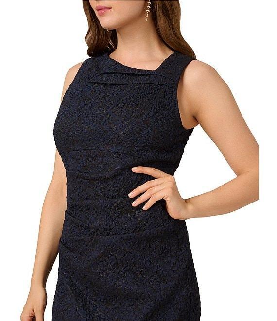 Adrianna Papell Jacquard Asymmetrical Neck Sleeveless Sheath Dress Product Image