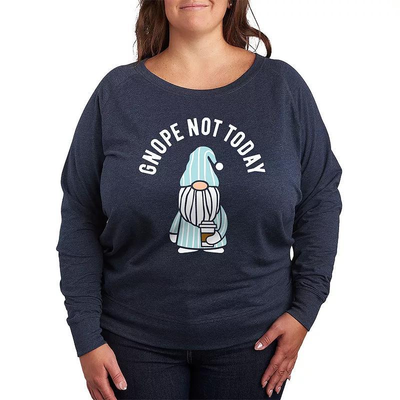 Plus Size Gnope Not Today Sleepy Gnome French Terry Long Sleeve Tee, Womens Grey Indigo Product Image
