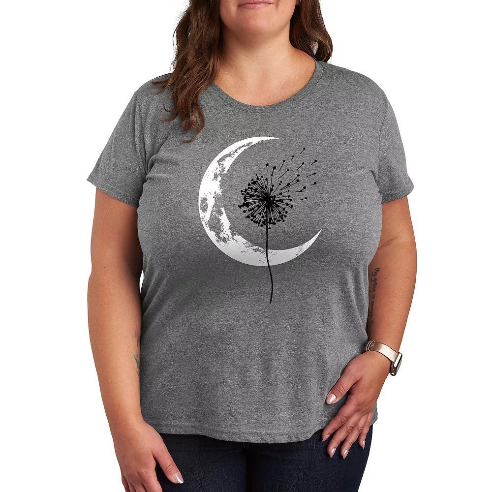 Plus Dandelion Crescent Moon Graphic Tee, Women's, Size: 3XL, Grey Gray Product Image