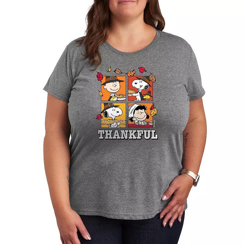 Plus Peanuts Thankful Graphic Tee, Women's, Size: 1XL, Black Product Image