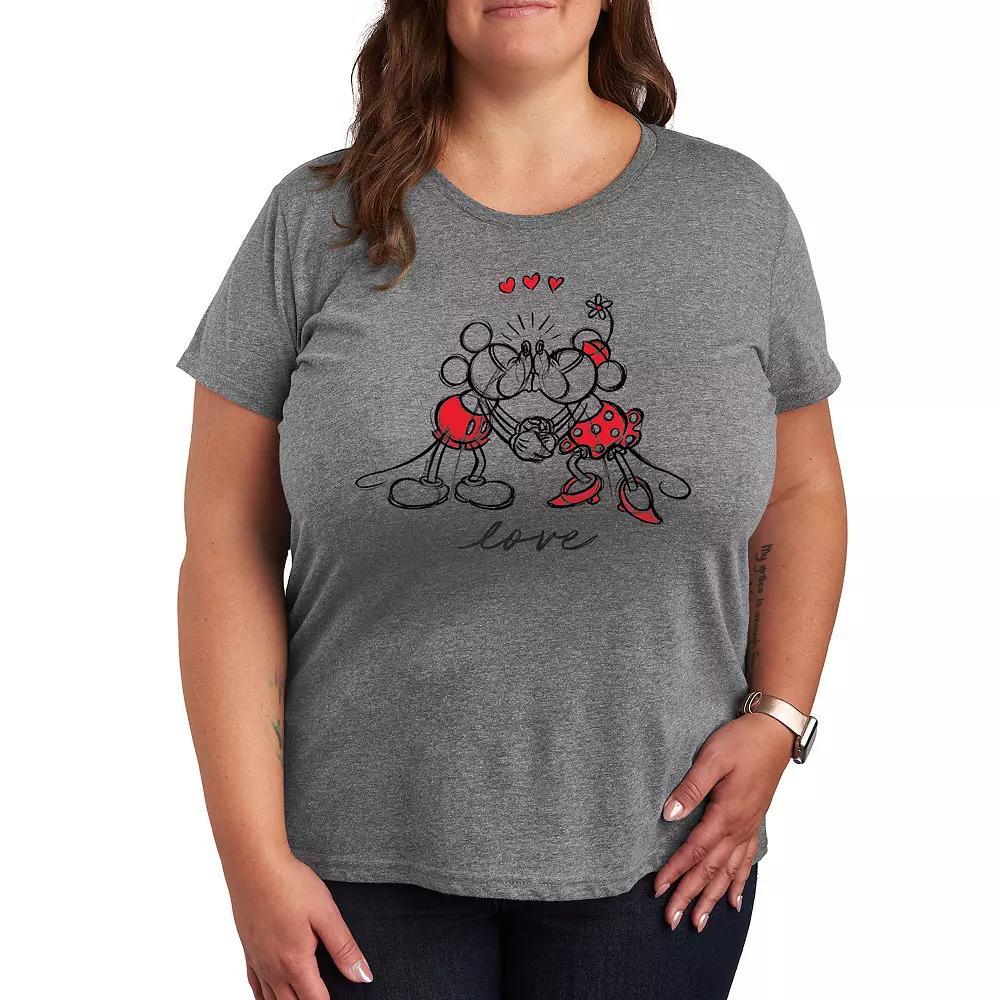 Disney's Mickey & Minnie Mouse Plus Size Love Sketch Graphic Tee, Women's, Size: 4XL, Grey Gray Product Image