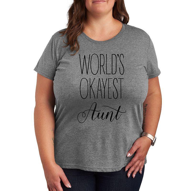 Plus World's Okayest Aunt Graphic Tee, Women's, Size: 1XL, Grey Gray Product Image