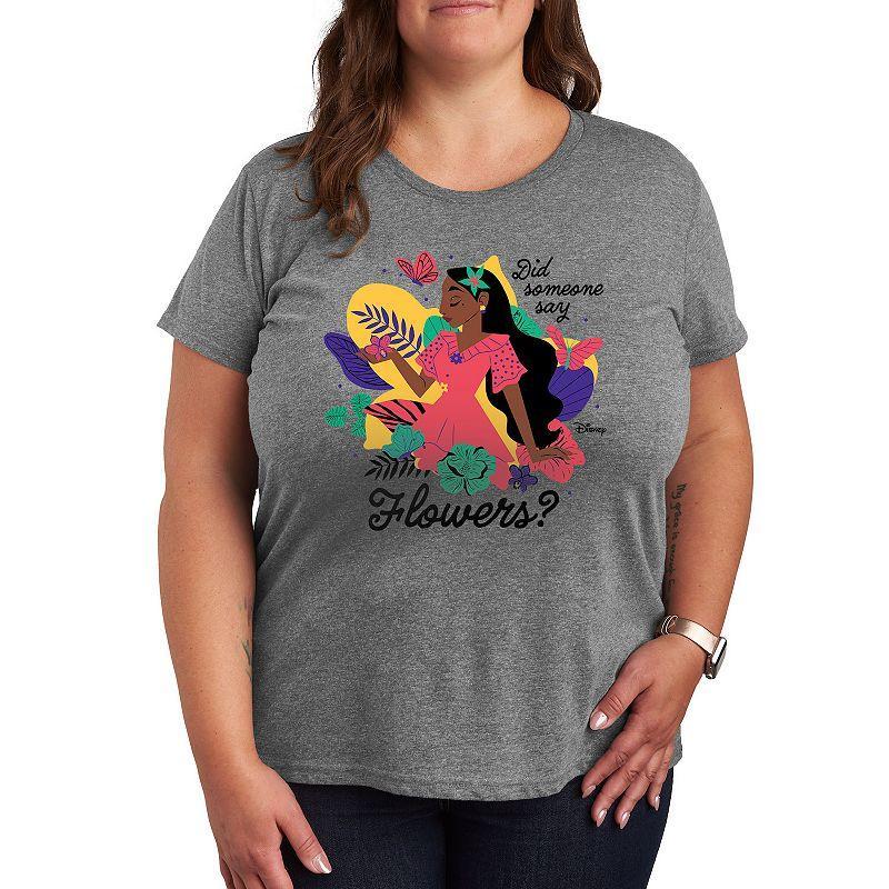 Disneys Encanto Isabela Plus Did Someone Say Flowers Graphic Tee, Womens Grey Gray Product Image