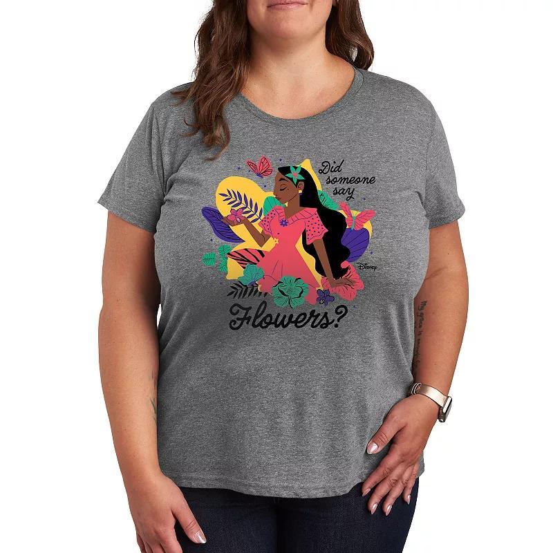 Disneys Encanto Isabela Plus Did Someone Say Flowers Graphic Tee, Womens Grey Gray Product Image