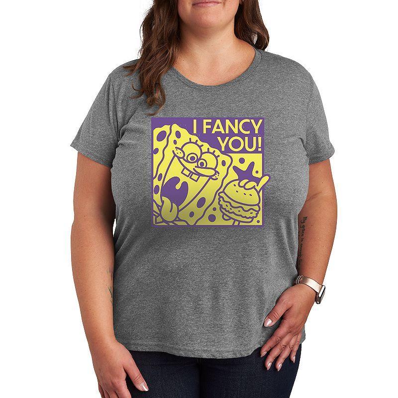 Plus Size Nickelodeon SpongeBob Squarepants I Fancy You Graphic Tee, Women's, Size: 1XL, Grey Gray Product Image