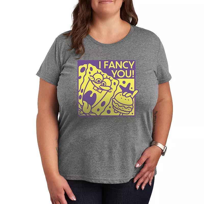 Plus Size Nickelodeon SpongeBob Squarepants I Fancy You Graphic Tee, Women's, Size: 1XL, Grey Gray Product Image