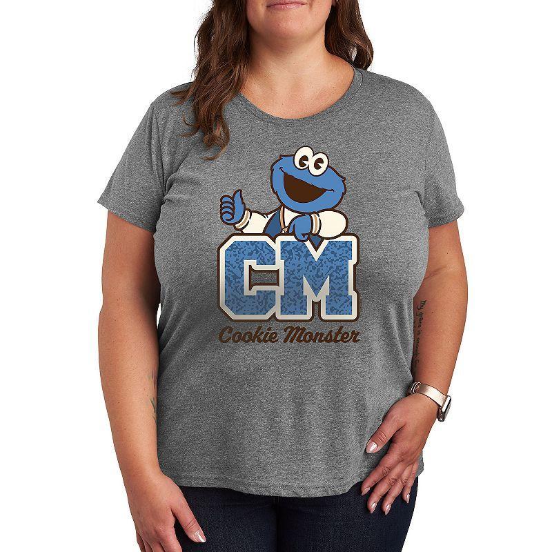 Plus Sesame Street Cookie Collegiate Graphic Tee, Women's, Size: 3XL, Grey Gray Product Image