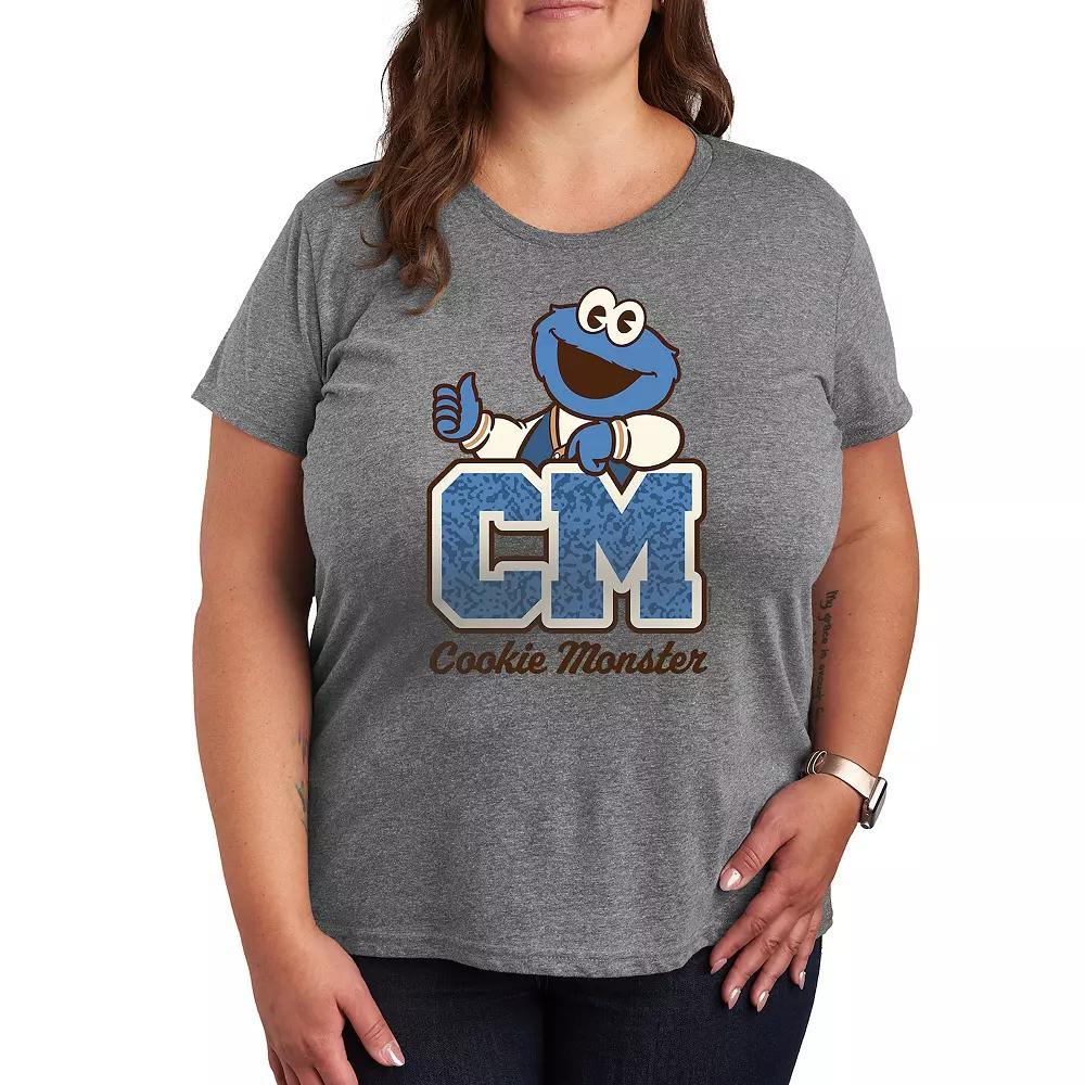 Plus Sesame Street Cookie Collegiate Graphic Tee, Women's, Size: 3XL, Grey Gray Product Image