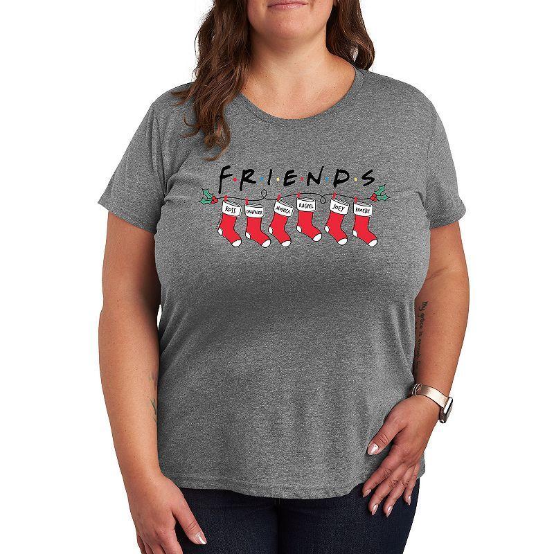 Plus Friends Christmas Stockings Graphic Tee, Womens Grey Juniper Product Image