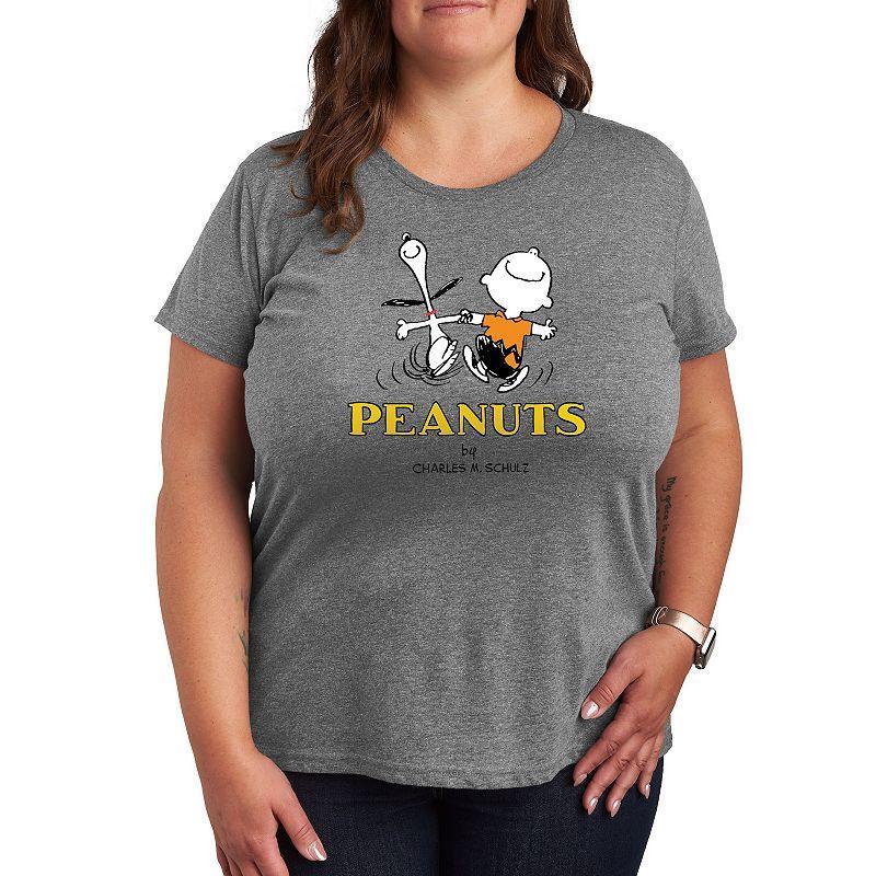 Plus Peanuts Charlie Snoopy Logo Graphic Tee, Women's, Size: 1XL, Grey Green Product Image