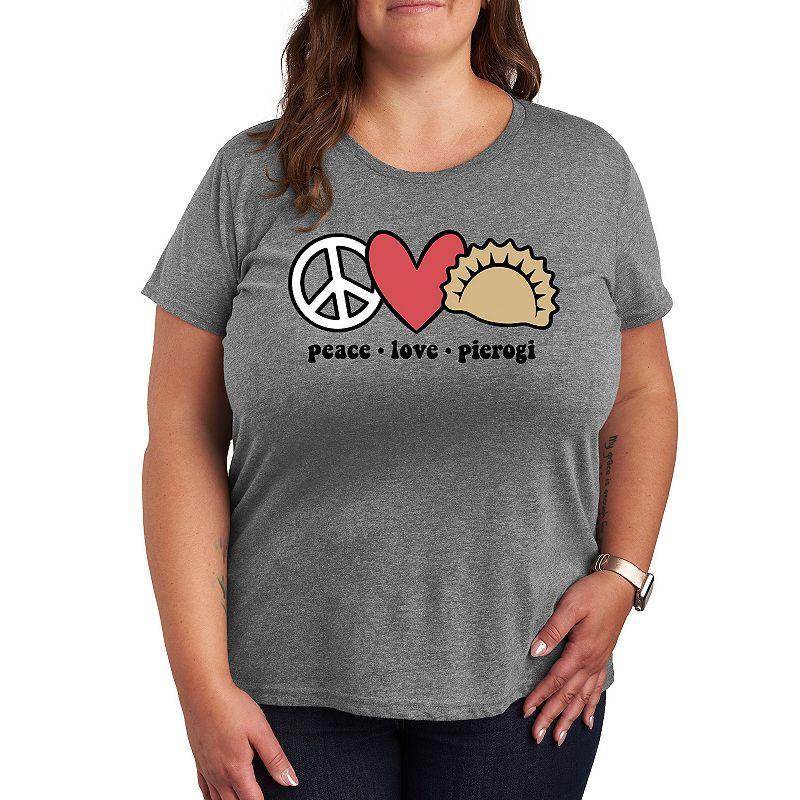 Plus Peace Love Pierogi Graphic Tee, Women's, Size: 2XL, Grey Gray Product Image