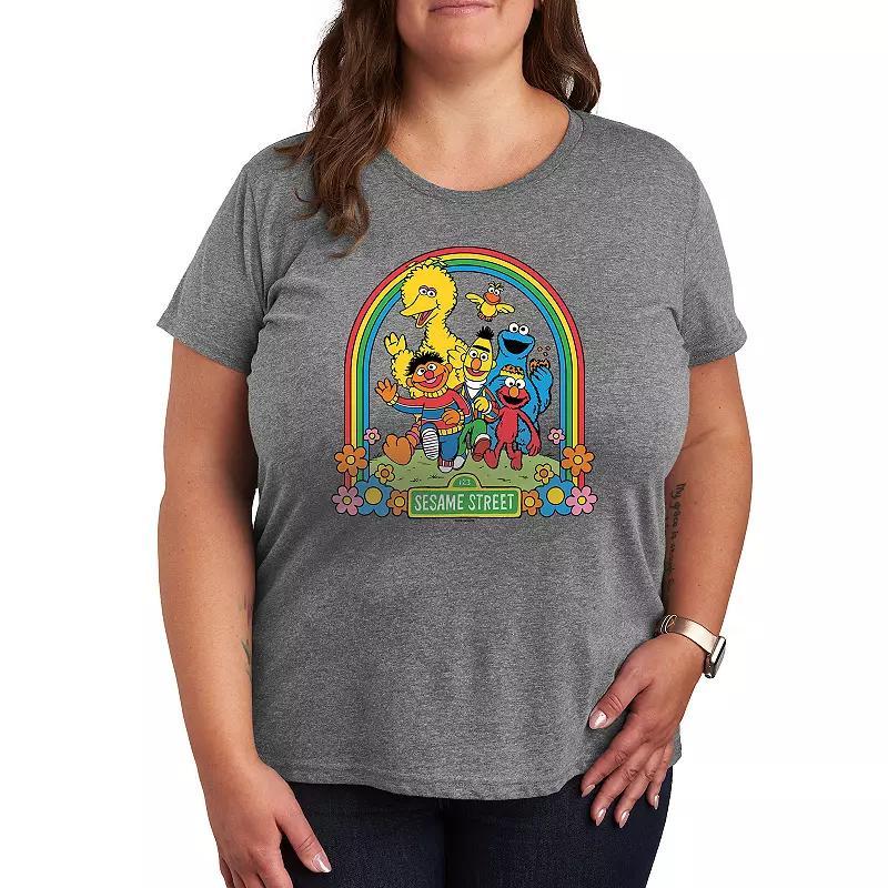 Plus Sesame Street Rainbow Graphic Tee, Women's, Size: 2XL, Grey Gray Product Image