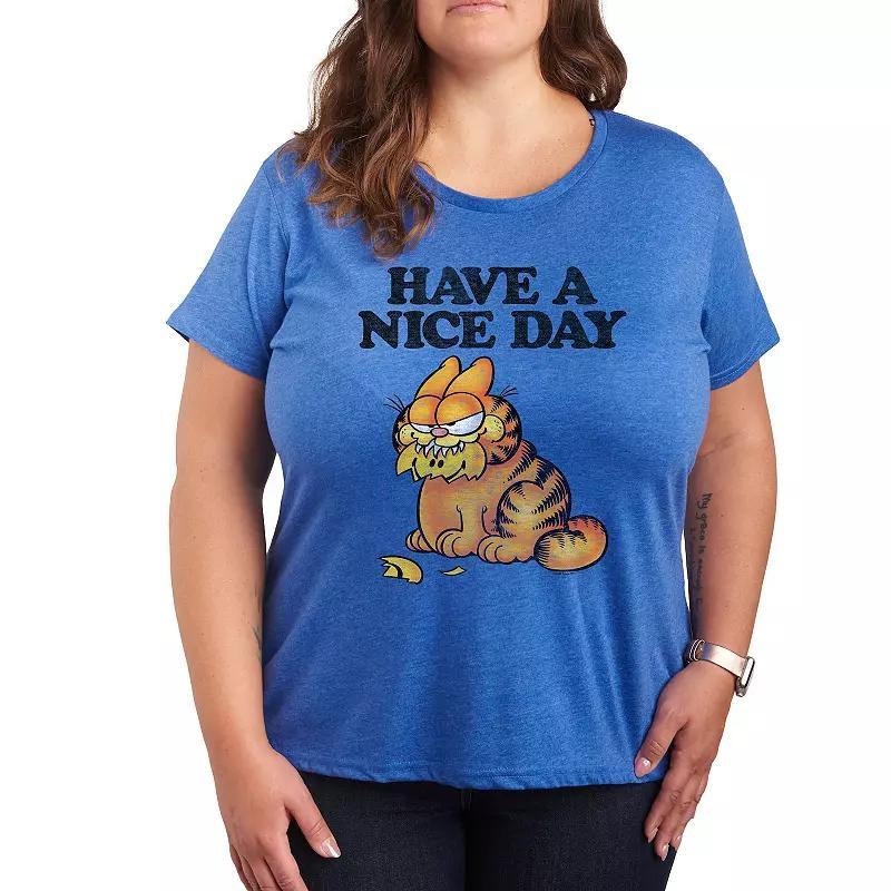 Plus Garfield Have A Nice Day Retro Graphic Tee, Women's, Size: 1XL, Grey Royal Blue Product Image