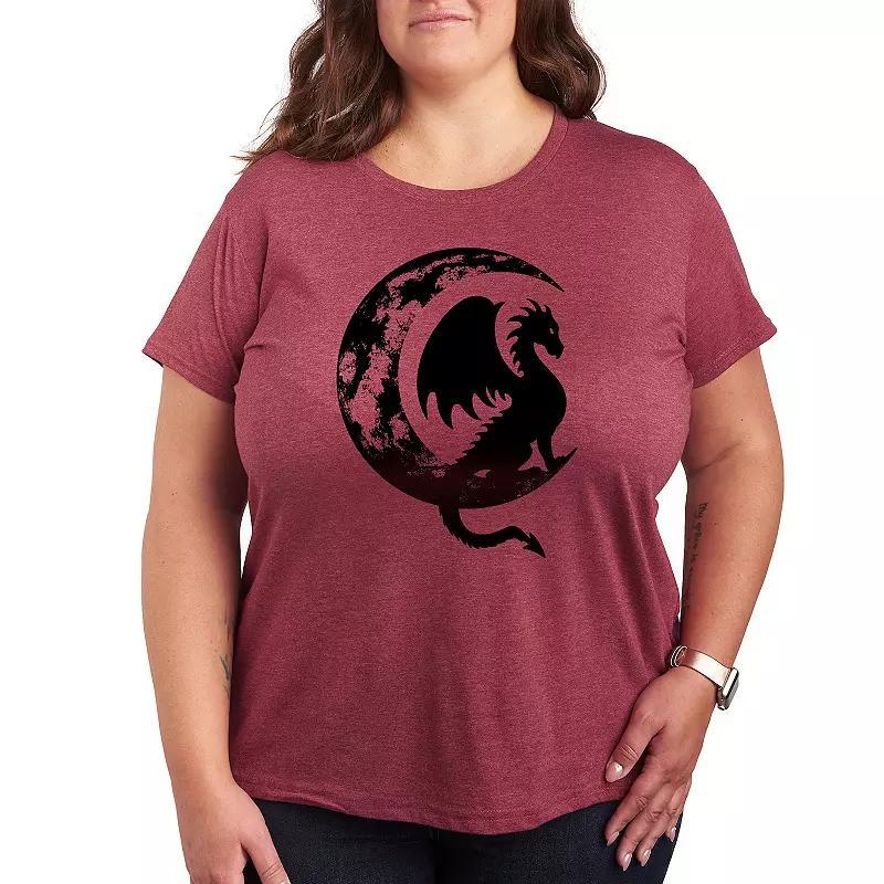 Plus Dragon Sitting On Crescent Moon Graphic Tee, Women's,  Product Image