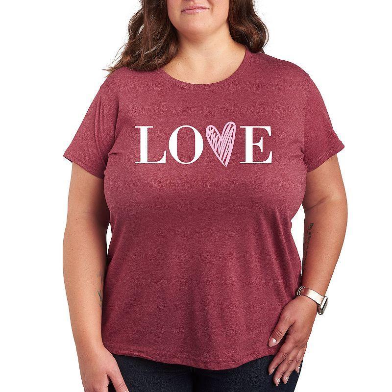 Plus Love Heart Graphic Tee, Women's, Size: 3XL, Grey Dark Red Product Image