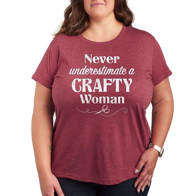 Plus A Crafty Woman Graphic Tee, Women's, Size: 1XL, Grey Dark Red Product Image