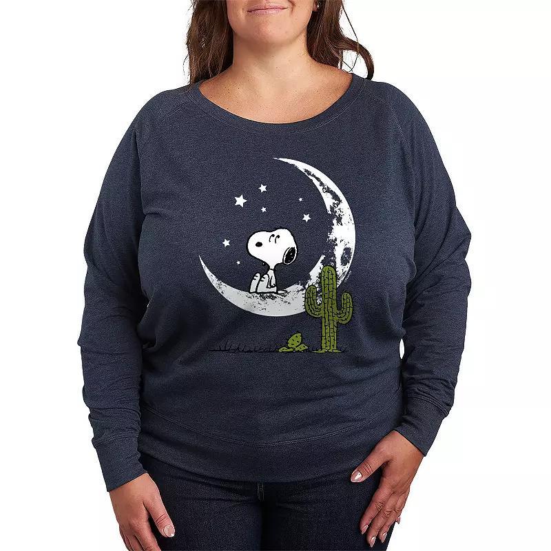 Plus Size Peanuts Snoopy Desert On Moon French Terry Long Sleeve Tee, Women's, Size: 4XL, Grey Indigo Product Image