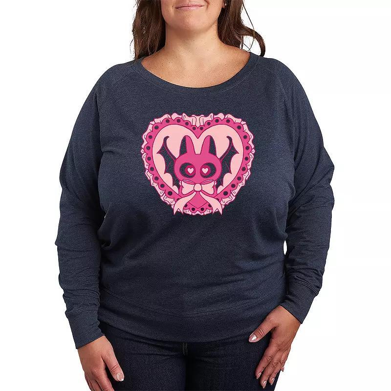 Plus Size Bat Cat Coquette French Terry Long Sleeve Tee, Women's, Size: 2XL, Grey Blue Product Image