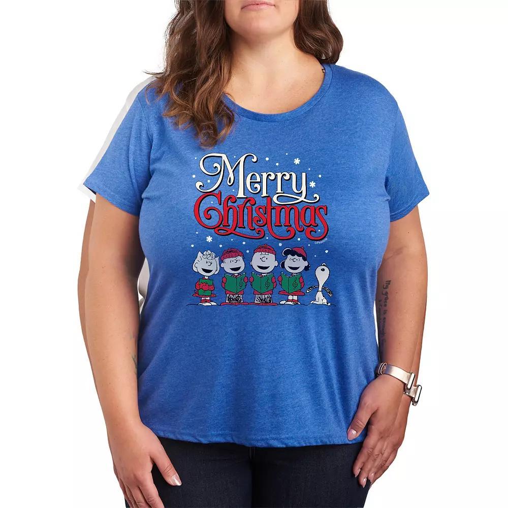 Plus Size Peanuts Merry Christmas Carols Graphic Tee, Women's, Size: 4XL, Grey Royal Blue Product Image