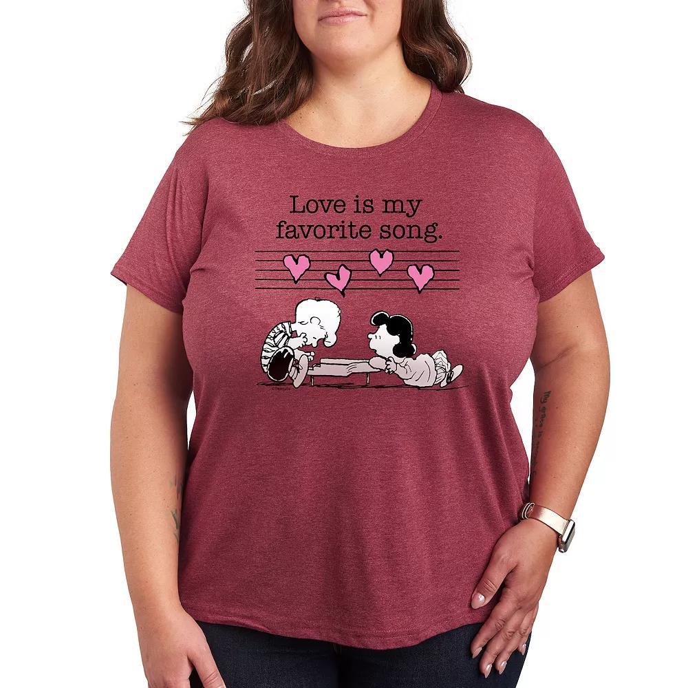 Plus Size Peanuts Valentines Piano Graphic Tee, Women's, Size: 3XL, Grey Dark Red Product Image