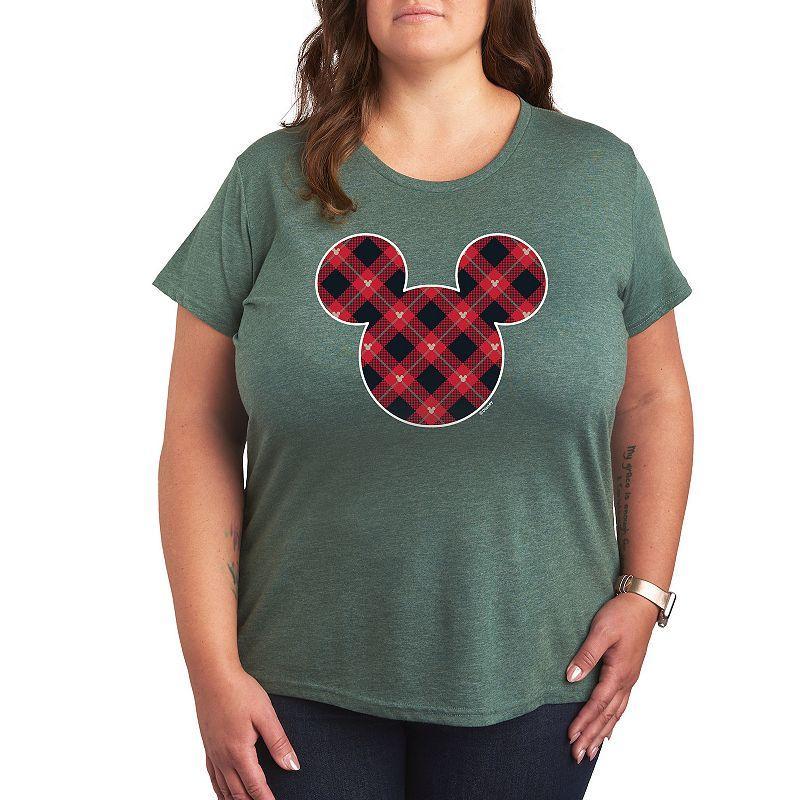 Disneys Mickey Mouse Plus Plaid Silhouette Graphic Tee, Womens Grey Blue Product Image