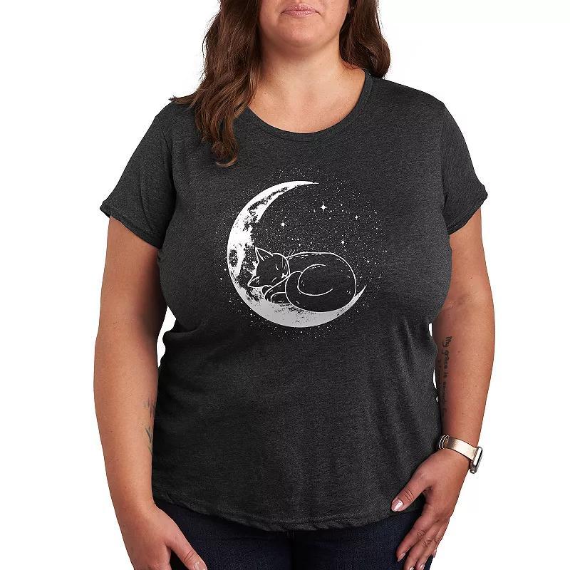 Plus Cat Nap Moon Graphic Tee, Women's, Size: 1XL, Black Product Image