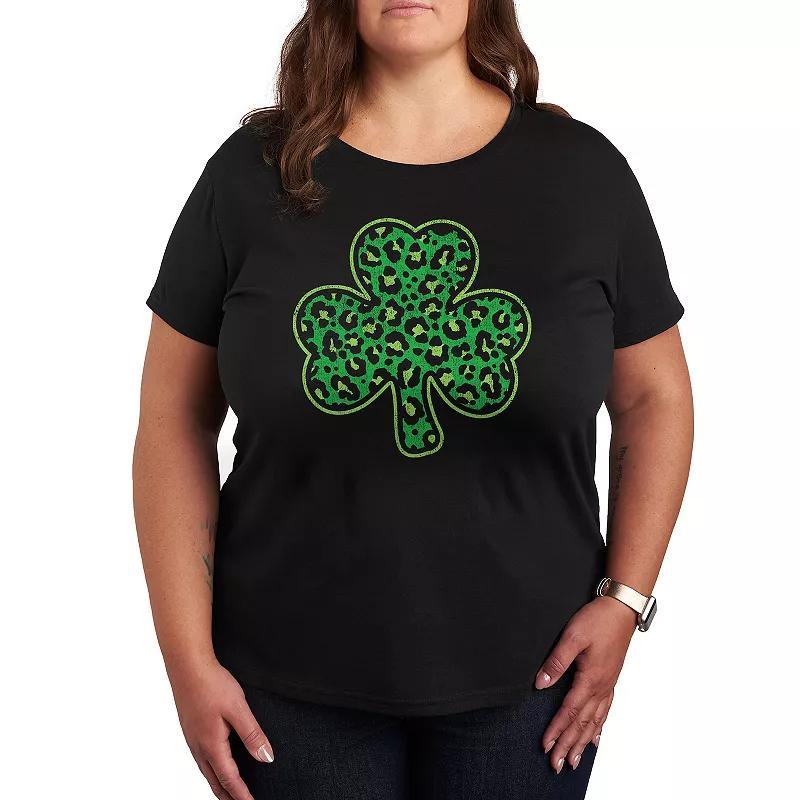 Plus Leopard Shamrock Graphic Tee, Women's, Size: 4XL, Black Product Image