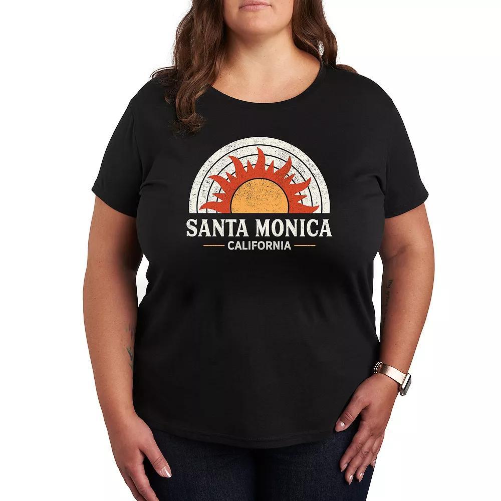 Plus Santa Monica California Sun Graphic Tee, Women's, Size: 3XL, Black Product Image