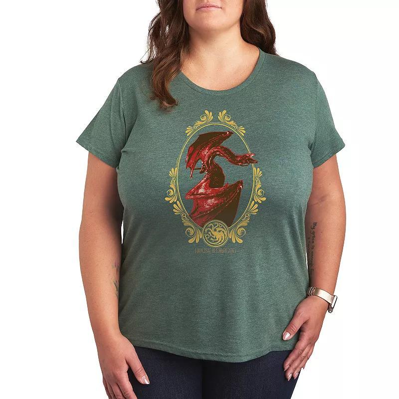 Plus House of the Dragon Three Dragons Graphic Tee, Womens Grey Green Product Image