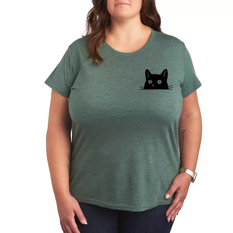Plus Cat Peeking Left Chest Graphic Tee, Women's,  Product Image