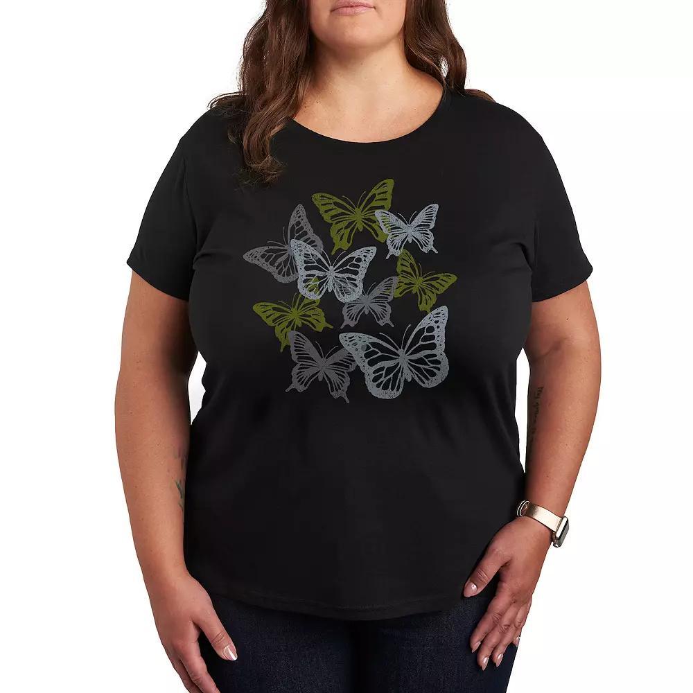 Plus Size Grunge Butterflies Graphic Tee, Women's, Size: 4XL, Black Product Image