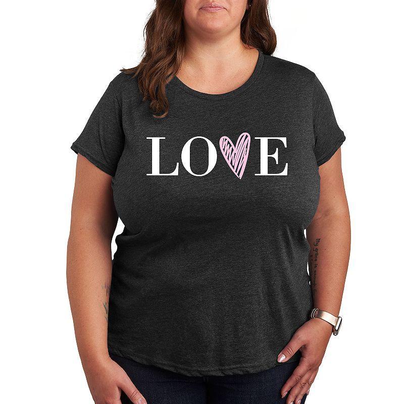 Plus Love Heart Graphic Tee, Women's, Size: 3XL, Grey Dark Red Product Image