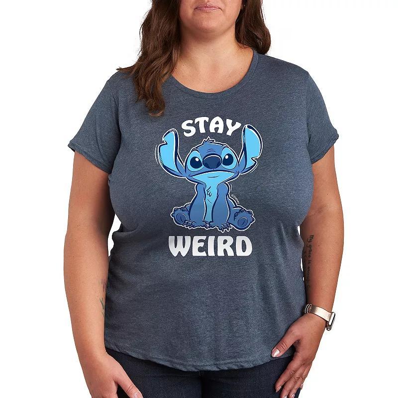 Disney's Lilo & Stitch Plus Stay Weird Graphic Tee, Women's, Size: 4XL, Grey Blue Product Image