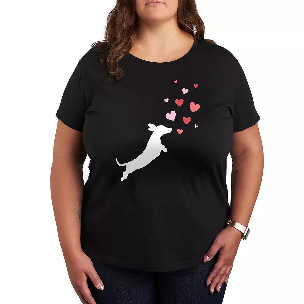 Plus Dachshund Chasing Hearts Graphic Tee, Women's,  Product Image