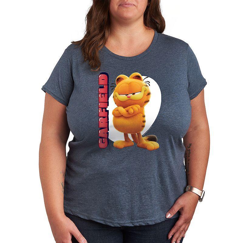 Plus The Garfield Movie Vertical Graphic Tee, Women's, Size: 2XL, Grey Blue Product Image