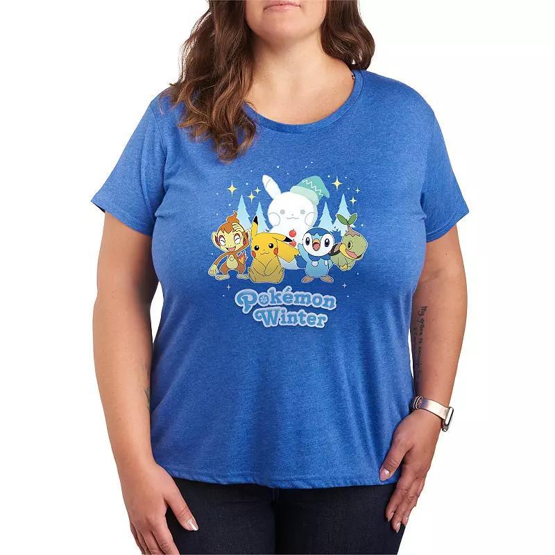 Plus Pokemon Winter Graphic Tee, Womens Heather Grey Product Image