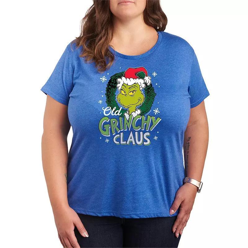 Plus Size Dr. Seuss Old Grinchy Claus Graphic Tee, Women's, Size: 3XL, Grey Royal Blue Product Image