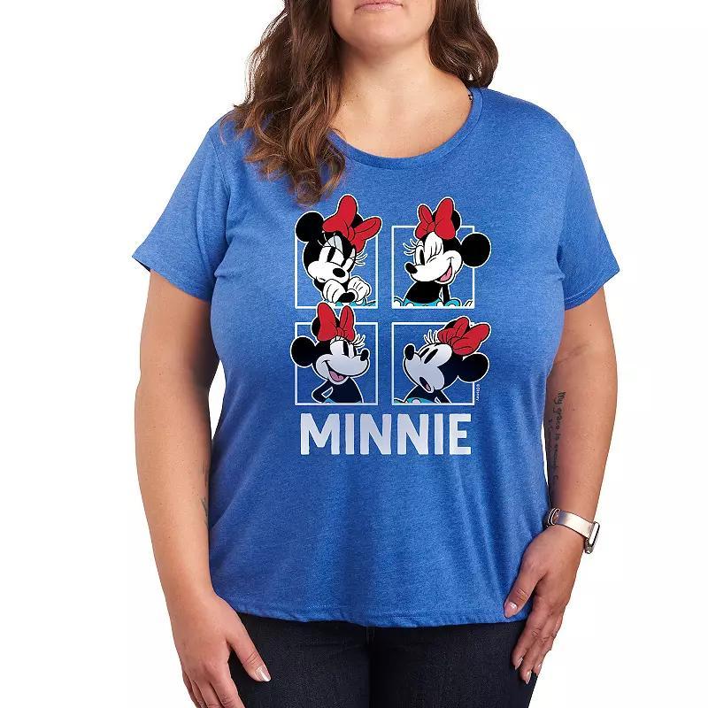 Disneys Minnie Mouse Plus Size Grid Graphic Tee, Womens Grey Royal Blue Product Image