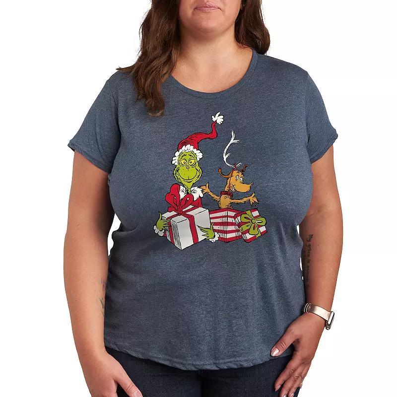 Plus Dr. Seuss The Grinch Max and Grinch Graphic Tee, Women's, Size: 1XL, Grey Gray Product Image