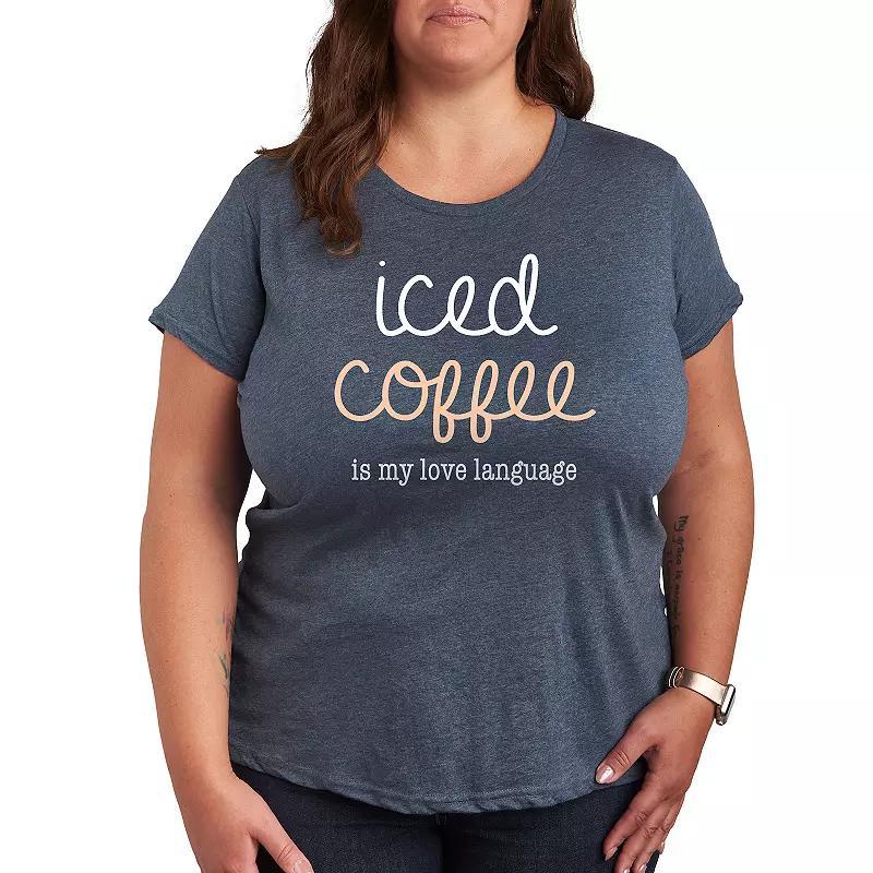 Women's Iced Coffee Love Language Graphic Tee, Size: Large, Grey Blue Product Image