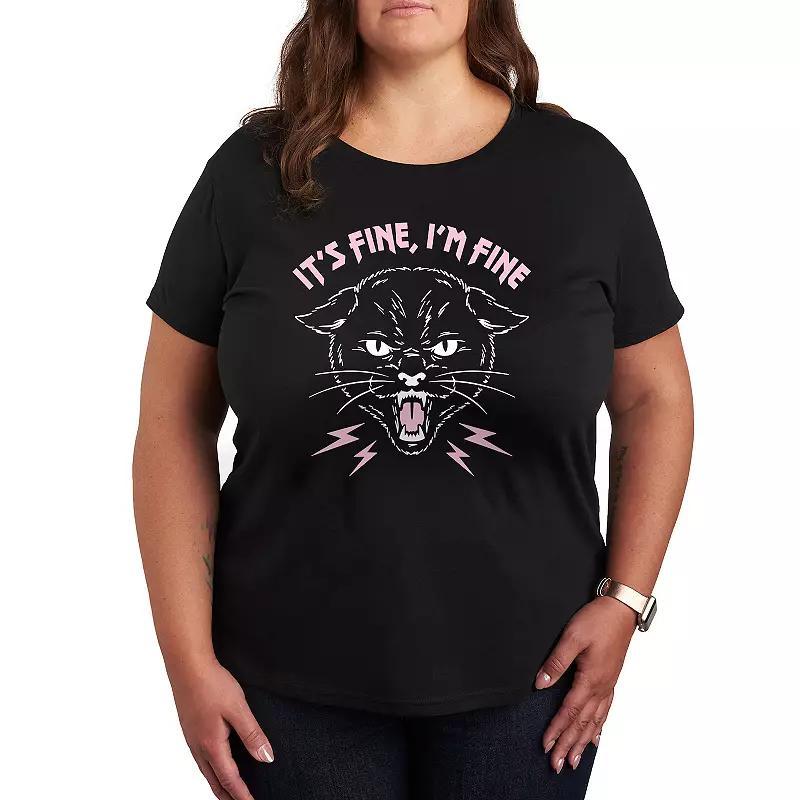 Plus Cat It's Fine I'm Fine Graphic Tee, Women's, Size: 3XL, Black Product Image