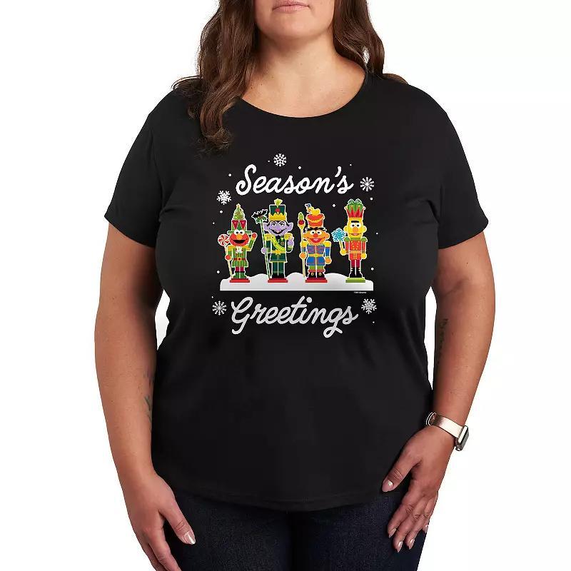 Plus Sesame Street Season's Greetings Graphic Tee, Women's, Size: 4XL, Black Product Image