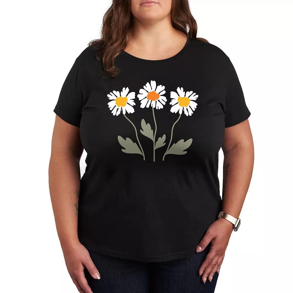 Plus Retro Daisies Graphic Tee, Women's, Size: 3XL, Black Product Image