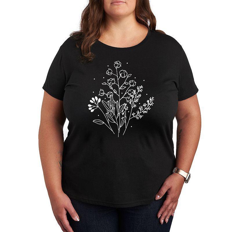 Plus Fall Flowers Graphic Tee, Womens Heather Grey Product Image